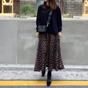 F006997_니트레이어드 패턴롱원피스