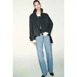 ZARA 하이넥 숏 코트 - 그레이 579640