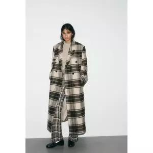 ZARA 울 체크 엑스트라 롱 코트 - 샌드/브라운 579649