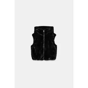 ZARA 페이크 퍼 후드 베스트 - 블랙 579651