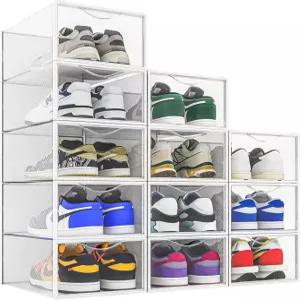 세세노 12팩 신발 보관함 옷장용 투명 플라스틱 스태커블 정리함 공간 절약형 접이식 신발장 상자 스니커즈