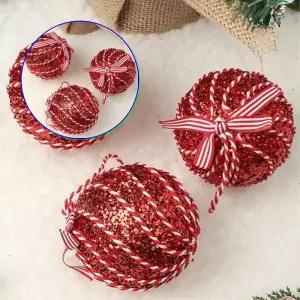 쌍문상회 트리소품 비타리토 루비레드 장식볼 3p 8cm 리본끈회오리