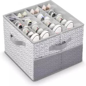 옷장용 알코바 신발 정리함 투명 커버가 있는 보관함 접이식 최대 12-16켤레 회색 착용 가능