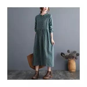 타노스여자 데일리룩 원피스 플라워 봄가을 빈티지 면마 루즈핏 빅사이즈 롱 KUK3