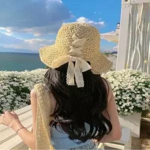 비치캡 리본 라피아햇 휴양지 썬캡 라탄 밀짚모자 뒷 버킷햇