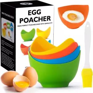수란 조리기 - 달걀 밀렵 컵 논스틱 실리콘 전자레인지 및 스토브 4팩 BPA 프리