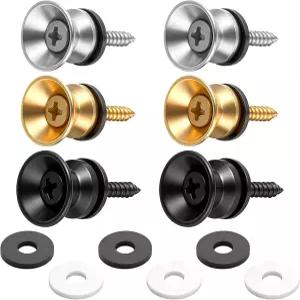 6개의 기타 스트랩 버튼 잠금 플렉스 장착 나사 및 고무 개스킷 금속 엔드 핀 베이스 우쿨렐레용 미끄럼