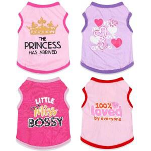 치와와 4피스 작은 강아지 옷 귀여운 여자 셔츠 요키 부드러운 핑크 엑스트라 애완동물 편안한 XXS