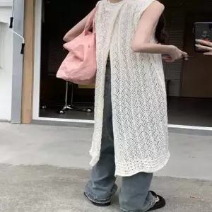 니트 펀칭 시스루 레어어드 썸머원피스형 롱 조끼