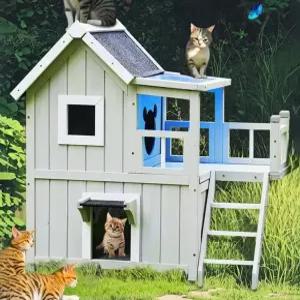 야외 고양이집 숨숨집 이층 원목 마당 보온(1) 정원 대형 펫하우스 목조 주택 실외