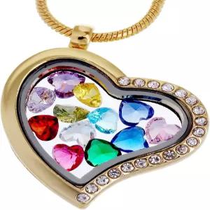 루비카 리빙 메모리 로켓 목걸이 12 크리스탈 유리 지르콘 탄생석 플로팅 매력