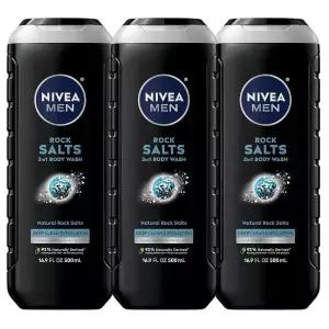 NIVEA MEN 딥 락 솔트 바디 워시, 히말라야 솔트를 함유, 각질 제거, 딥 클린, 500ml, 3개입