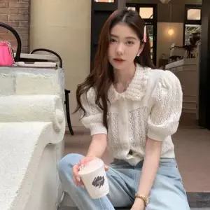 여름아우터 반팔 카라넥 펀칭 니트 여성 가디건 여름철 데일리