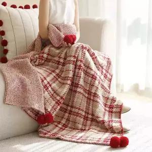 망토 체크담요 노르딕 무릎 방한 집순이 방울 체크 입는담요