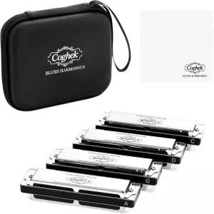 코첵 프로페셔널 하모니카 세트 4팩 키 C G DA의 10홀 20톤 블루스 하프 연습용 스테인리스 스틸 커버가