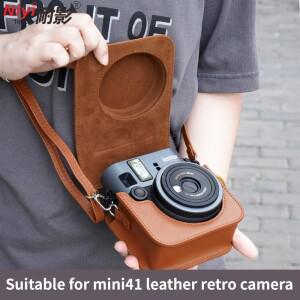 Fujifilm Instax Mini41 카메라 정리함 레트로 PU 가죽 케이스 어깨 스트랩 액세서리가있는 하드 보호 쉘