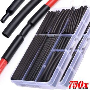 150/750개 전기 연결 열수축 튜브 와이어 래핑 튜빙 키트 블랙 절연 케이블 슬리브 보호기
