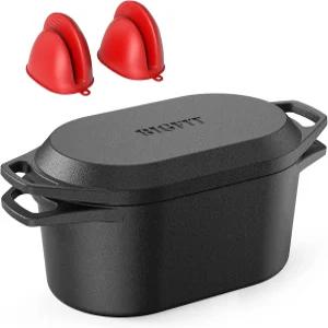 빵 굽기용 더치 오븐 뚜껑이 있는 3.4QT 무쇠 팬 로프 미리 양념된 타원형 홈메이드 사워도우 및 다용도