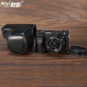 소니 호환  A6000 A6400용 레트로 가죽 가방 카메라 케이스 보호용 하프 베이스 나사숄더 넥 스트랩 포함