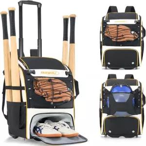 판월리 가죽 롤링 야구 가방 - 소년 소녀를 위한 바퀴 달린 청소년 소프트볼 레인 커버 및 깨끗한 자동차를