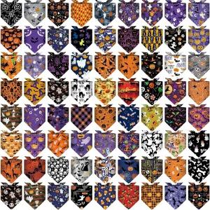 레귤러 72팩 할로윈 강아지 반다나 벌크 애완동물 스카프 호박 턱받이 조절 가능한 의상