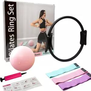 짐야드 필라테스 링 세트 15인치 미니 볼 3개의 저항 밴드 및 펌프 키트 팔 허벅지 코어 토닝을 위한 홈