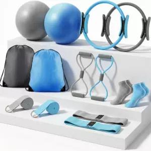 가정용 필라테스 장비 키트 n여성용 12인치 서클 요가 링 및 볼 세트 n저항 밴드 스트랩 양말 가방 포함 n