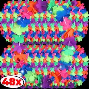 5/48Pcs 형광 하와이 화환 인공 꽃 Garlands 해변 생일 풀 파티 목걸이 장식 용품