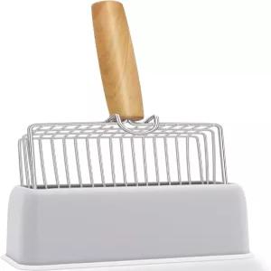 UFECODO 홀더 스탠드 공학적 나무 손잡이가 리스 스틸 배변 스쿠퍼 튼튼한 청소기 포함 빠른 고양이 배설물