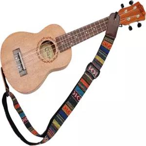뮤직 퍼스트 클래식 컨트리 스타일의 부드러운 원사 염색 원단과 천연 가죽 우쿨렐레 스트랩 숄더 버전 2.0