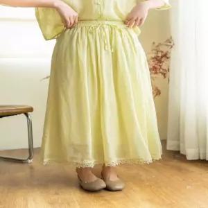 여성 모시 레이스 스커트 여름 빈티지 밴딩 허리 솔리드 이너 플리츠 A02Z2O 원픽1