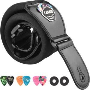 LEKATO 일렉트릭 기타 및 베이스 스트랩 3인치 넓은 패딩 길이 조절 가능 45인치~55인치 피크 홀더 안전 락