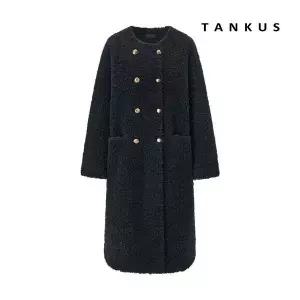 출근룩 [ ]라운드 양털 시어링 더블 버튼 롱 코트 (TX4CT009L0)