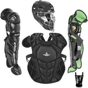 9세에서 16세 사이의 올스타 S7 액시스 - 야구 캐치 장비 키트 헬멧 가슴 보호대 다리 포함 NOCSAE 충족