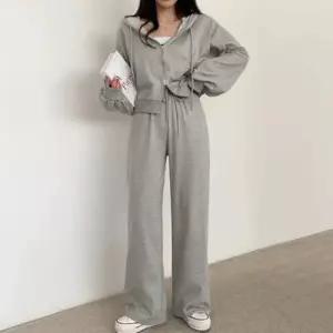 [옷자락]여자 편안한 데일리 크롭 후드 트레이닝 세트