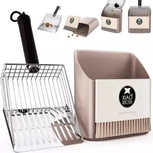 홀더가 있는 고양이 쓰레기 스쿱 금속 휴대용 소형 빗자루 및 더스트팬 세트 거칠고 세밀한 그리드가