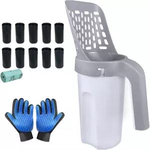 Quaocens 고양이 쓰레기 특종 홀더 탈착식 거름 체 있는 대용량 215개의 가방과 장갑을 벗을 수 브러시 한