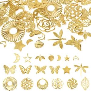 크래포라 황금 필리그리 꽃잎 동물 곤충 매력 18K 금 도금 황동 잎 펜던트 금속 얇은 귀걸이 목걸이