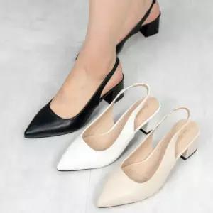 [옷자락]여자 뾰족코 블록굽 슬링백 데일리 미들힐 구두