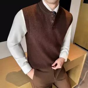 남성용 니트 봄 루즈핏 올드머니 나시 민소매 조끼 헨리넥 KS1