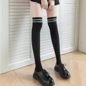 [옷자락]여성 경쾌한 스쿨 스타일 착시 오버니 줄무늬 팬티 스타킹