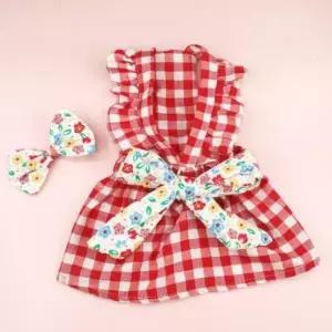 [반려] 강아지 체크원피스 머리핀세트 여름옷 애견의류 반려동물 실내복