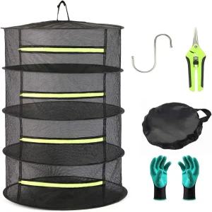 Bysameee 2피트 4겹 허브 건조대 지퍼가 접이식 매 메쉬 식물 건조기 정원 장갑이 그물 바구니 새싹 건조용