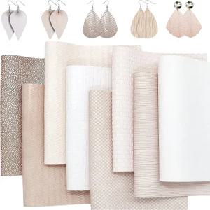 로토펀 8Pcs/세트 땋은 인조 가죽 시트 직조 엠보싱 텍스처 베이지 시리즈 혼합 격자 줄무늬 비닐 원단 A4