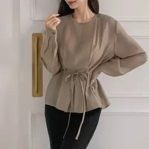 [옷자락]여자 하객룩 리본벨티드 핀턱 빅사이즈 봄 블라우스