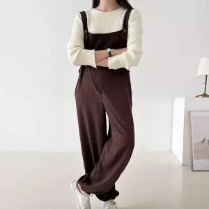 [옷자락]여자 조거핏 와이드 버튼 멜빵 봄 등원룩 점프수트