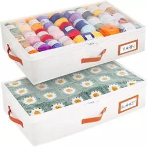 Coopay 침대 밑 실타래 보관함 투명 디자인 및 분류 쉬운 라벨 홀더 포함 대형 뜨개질 가방 2개 세트 바늘