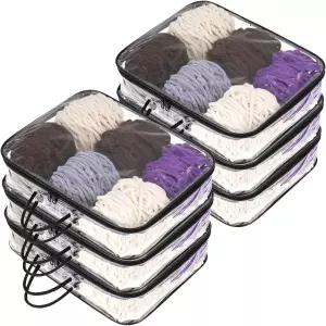 6팩 투명 실 보관 가방 지퍼와 손잡이가 달린 정리함 뜨개질 바늘용 코바늘 미완성 프로젝트용
