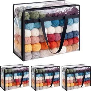 얀 보관 가방 4팩 이중 지퍼 및 손잡이가 있는 대형 18x15x9인치 다양한 실타래 뜨개질 크로셰 프로젝트용