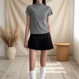 [옷자락]여성 골지 반팔 목폴라 이너티 스판 보카시